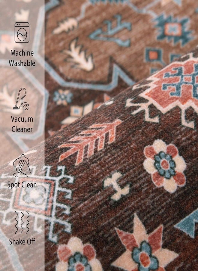 Tangsoo Vintage 2x3 Entry Rug,Small Washable Indoor Door Rug for Entryway,Brown Beige Non-Slip Rubber Backing Throw Mat Soft Low Pile Carpet for Front Porch Entrance Kitchen - Image 5
